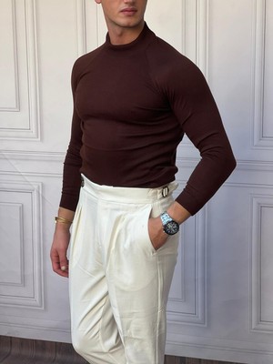 Modefendicom Slimfit Kalıp Pamuklu Triko Yarım Balıkçı Triko Kazak