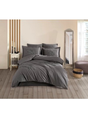 Ne Lazım Bana Çift Kişilik Poplin Premium Nakışlı Nev Silvana Gri