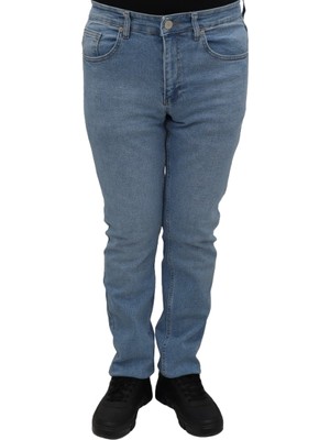 Hacker Fistan Store Erkek Buz Mavisi Yüksek Bel Normal Kesim Boru Paça Büyük Beden Jean Pantolon