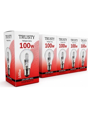 Trusty 100W Halojen Ampul E27 Duy Şeffaf Yüksek Işık Gücü 30 Adet