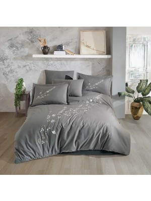 Ne Lazım Bana Çift Kişilik Poplin Premium Nakışlı Nev Vera Gri