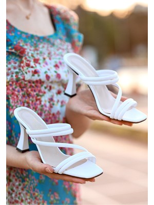 Shoegar Sarax Beyaz Cilt Topuklu Terlik