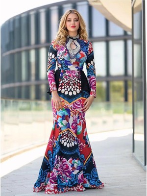 Crystalia Inci Işlemeli Balık Model Desenli Abiye Elbise