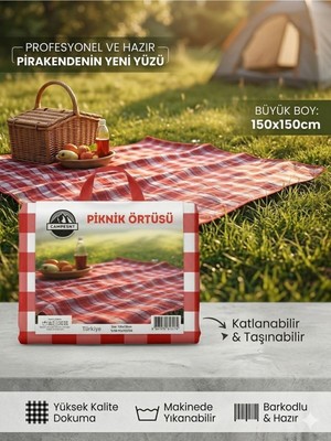 Leylart Kendinden Çantalı  Katlanabilir Çok Amaçlı Piknik Örtüsü Kamp Matı Su Geçirmez 150*150CM Piknik Seti