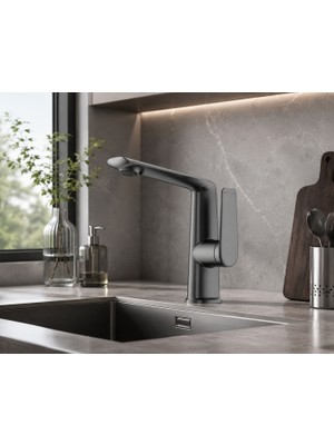 Fleko Gloria Antrasit Lavabo Bataryası