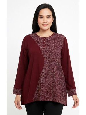 Hadiora Kadın Bordo Desenli Penye Bluz