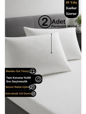 Senpai Home Safir Bambu Sıvı Su Geçirmez Yastık  Alezi Koruyucu Kılıf | 2 Adet 50X70 Beyaz Fermuarlı
