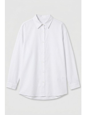 Norshen Beyaz Oversize Uzun Basic Gömlek