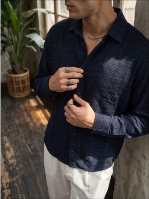 Livio Ferri Piana %100 Cotton Kendinden Desenli Oversize Erkek Gömlek Yazlık Rahat Kesim Gömlek