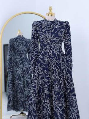 Moda Morfo Yapıştırma Taş Detaylı Simli Astarlı Tül Abiye -Laci