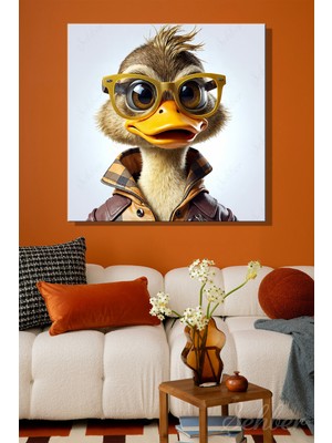 Şehber Dekoratif Kare Kanvas Tablo Tekli Genç Odası Çocuk Odası Kreş Karikatürize Ördek Yapay Zeka 913