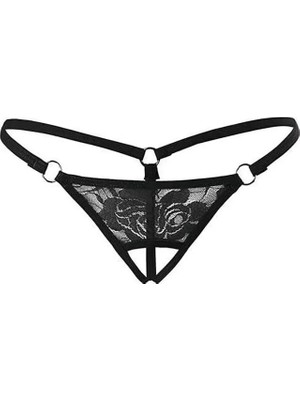 Paradise Siyah Dantelli Özel Bölgesi Açık G-String TM1167