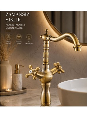 Sipahi Marble Antik Çanak Lavabo Bataryası - Çift Kollu Modern