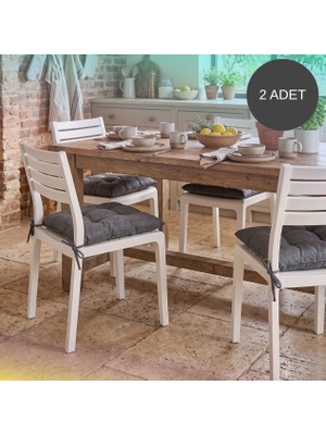Bhomes Concept 2'Li Set  45x45 Cm Antrasit Bağcıklı Sandalye Minderi - Pamuk Polyester Kumaş Kırpıntı Süngerli Bahçe ve Mutfak Sandalye Minderi