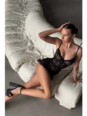 Paradise Siyah Balenli Tül Dantelli Gecelik TM1405
