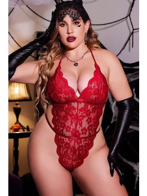 Paradise Kırmızı Dantelli Büyük Beden Babydoll Gecelik TM1305