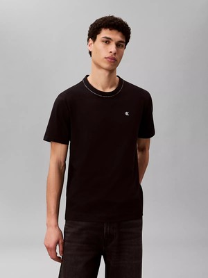 Calvin Klein Erkek Regular Fit Ck Logo Işlemeli Yuvarlak Yakalı Pamuklu Kısa Kollu Siyah T-Shirt LV04LF223G-UB1