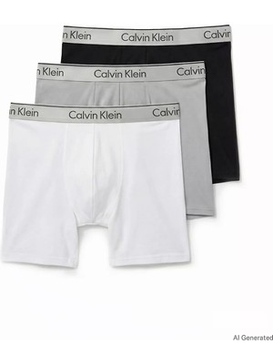 Calvin Klein Erkek Logo Imzalı Elastik Bel Bantlı Pamuklu Üçlü Paket Gri Boxer LV00NB4576-4XK