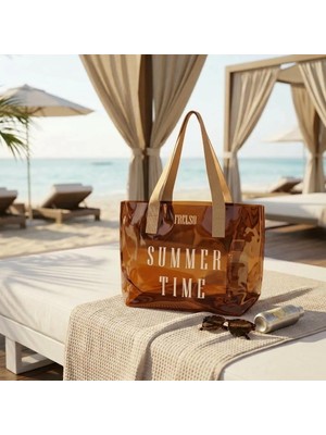 Frelso Şeffaf Plaj Çantası Baskılı Kadın Beach Bag