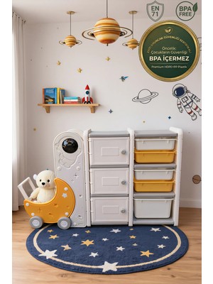 Crealisol Astronot Figürlü Montessori Oyuncak Dolabı ve Düzenleyici Açık Krem Renkli 47,6 L Hacim