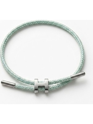 Celikchi Unisex H Model Silver Renk Çelik Detay Su Yeşili Ip Bileklik