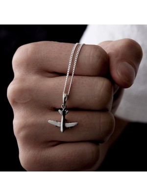 Ebrar Silver Gümüş Uçak Kolye 925 Ayar Gümüş Mini Uçak Figürlü Unisex Kolye