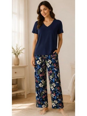 24866-NENA Kısa Kollu V Yaka % 100 Pamuk Viskon Eva Pijama Takımı