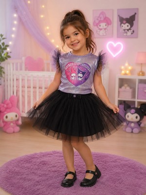Baby Clime, Kız Çocuk Kuromi My Melody Baskılı Tütülü Kabarık Parti Elbisesi Doğum Günü Kostümü