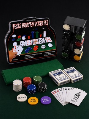 Biton Toptan Profesyonel Texas Poker Seti 200 Chip - 2 Deste Iskambil Kart - Keçe Masa Örtüsü - Metal Kutu