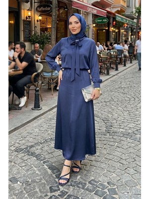 Modestim Kadın Yaka Bağlama Detaylı Ikili Saten Takım Kombin Rahat Kalıp Günlük Şık Modern Tesettür Takım