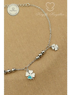 Keyifli Hayaller 316L Çelik Halhal - Mavi Kalp Yonca Dorikalı Zincir 316L Çelik Halhal 20+5cm