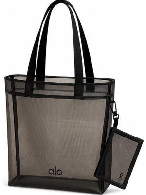 Abnturk 38X37 cm Ölçülü Siyah Transparan File Plaj Çantası ve Mini Cüzdan Seti& Tote Çanta