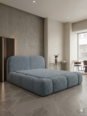 Mobilya Stant Most Cosmo Premium Bazalı Karyola Gri Bukle Kumaş 180x200 Yatak İçin  (Evinize Teslim)