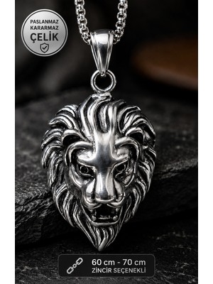 Voyage Accessory Paslanmaz Çelik Güç Simgesi Premium Detaylar Aslan Kolye