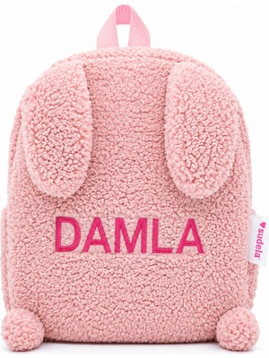 Kişiye Özel Isimli Tavşan Kulaklı Pembe Peluş Kreş Çantası Anaokulu Çocuk Sırt Çantası 0-8 Yaş