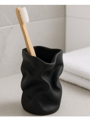 3D Baskı Zamanı Modern Mat Siyah Buruşuk Tasarım Dekoratif Diş Fırçalık ve Çok Amaçlı Banyo Düzenleyici