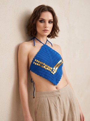 Talin Handmade El Örgüsü Bağlamalı Crop Top – %100 Pamuk Şık Yazlık Tasarım