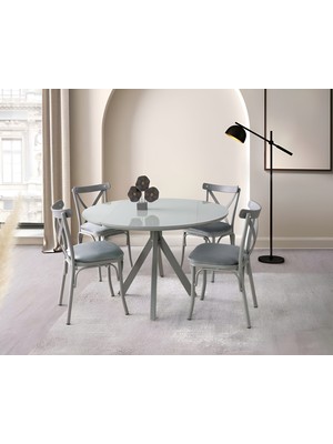 Viento Mobilya Nova Gri Sis Hg Yandan Açılır 120X70 Masa Bahar 6 Adet Gri Babyface Kumaş Sandalye Masa Takımı