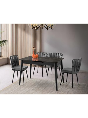 Viento Mobilya Venüs Irony Highgloss Açılır 120X80 Masa Örgü Ay 6 Adet Gri Babyface Kumaş Sandalye Masa Takımı