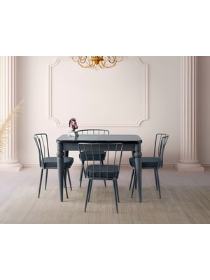 Viento Mobilya Kelebek Karbon Gri Hg Açılır 110X70 Masa Ay 4 Adet Antrasit Babyface Kumaş Sandalye Masa Takımı