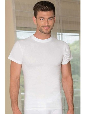 Pileli Store   Pamuklu Kısa Kollu Sıfır Dar Yaka Klasik Fanila T-Shirt (0302)