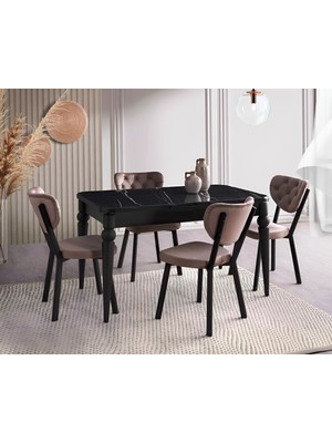 Viento Mobilya Kaşıklıklı Kelebek Sonata Hg Açılır 135X80 Masa Elma 6 Adet Kahve Babyface Sandalye Masa Takımı
