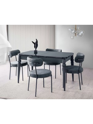Viento Mobilya Kaşıklıklı Kelebek Karbon Gri Hg Açılır 135X80 Masa Vera 4 Adet Antrasit Bukle Sandalye Masa Takımı
