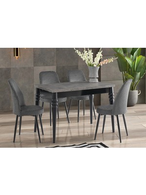 Viento Mobilya Büyüyen Retro Gümüş Desen Açılır 110X70 Masa Gül 6 Adet Kazayağı Kumaş Sandalye Masa Takımı