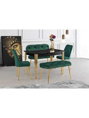 Viento Mobilya Venüs Irony Highgloss Açılır 120X80 Masa 6 Kişilik Bench Takımı Yeşil Babyface Sandalye Masa Takımı