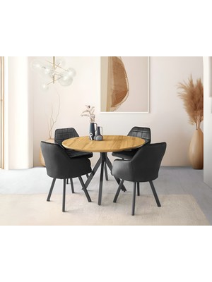 Viento Mobilya Nova Leglano Mdf Yandan Açılır 120X70 Masa Lincolin 4 Adet Siyah Babyface Sandalye Masa Takımı