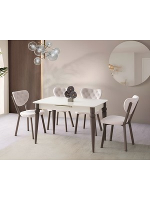 Viento Mobilya Venüs Aytaşı Highgloss Açılır 120X80 Masa Elma 4 Adet Krem Babyface Kumaş Sandalye Masa Takımı