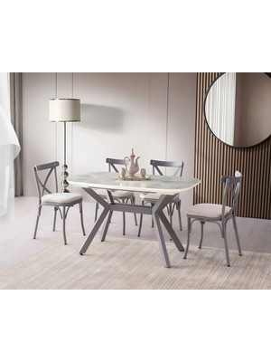Viento Mobilya Valentin Rambla Hg Açılır 130X80 Masa Bahar 4 Adet Krem Babyface Kumaş Sandalye Masa Takımı