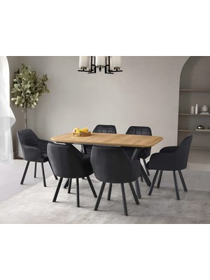 Viento Mobilya Valentin Leglano Mdf Açılır 160X90 Masa Lincolin 6 Adet Siyah B.face Kumaş Sandalye Masa Takımı