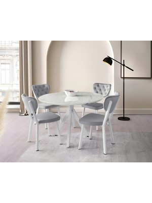 Viento Mobilya Nova Marmo Hg Yandan Açılır 120X70 Masa Elma 4 Adet Gri Babyface Kumaş Sandalye Masa Takımı